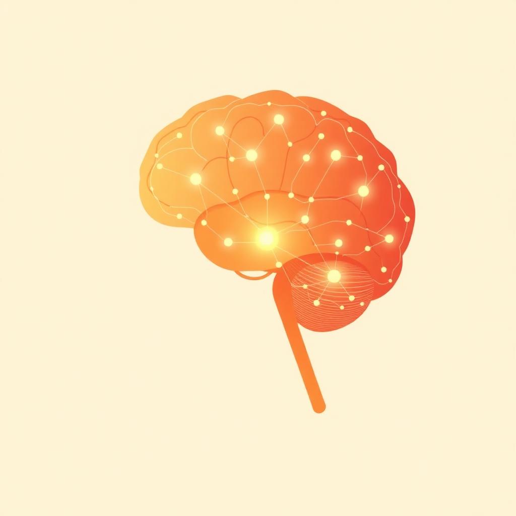 Stylized brain illustration with glowing neural pathways